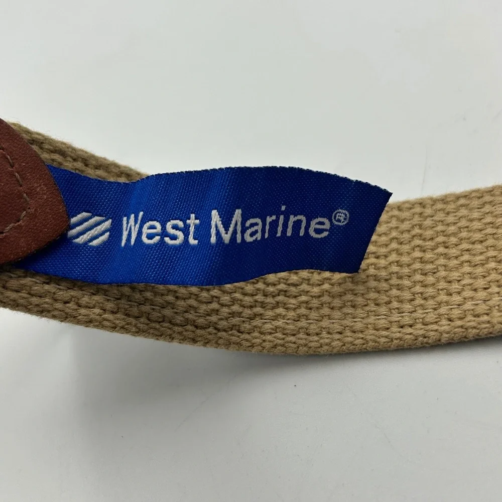 West Marine Belt Brown Tan Mens Size 36 Fish Embroidered Leather Canvas USA